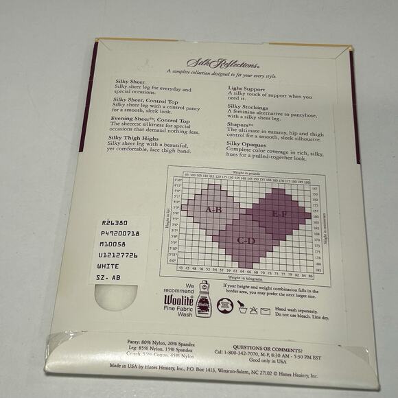 Hanes Silk Reflections White 718 Size AB Silky Sheer Reinforced Toe Pantyhose - Picture 2 of 3